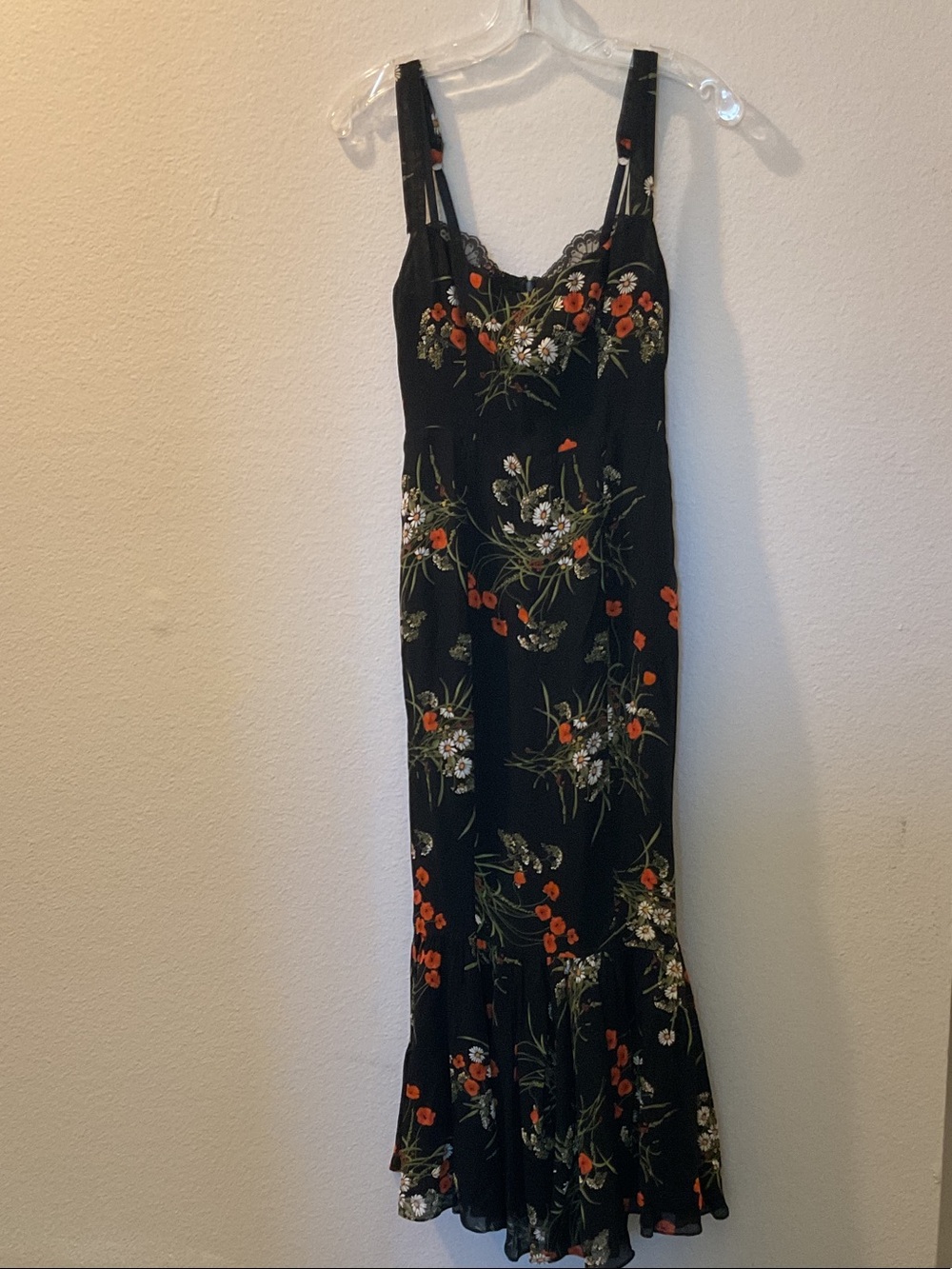 Reformation Black Floral Maxi Dress with Orange and White Blooms